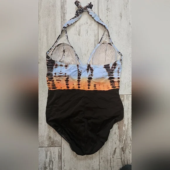 Torrid Tie Dye Brown Halter Swimsuit 2X - Picture 3 of 5